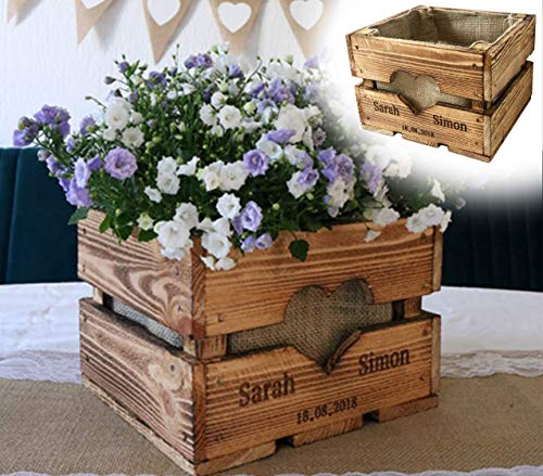 Rustikale OBSTKISTE Blumenkiste TISCHDEKO Hochzeitsgeschenk Center Piece Hochzeitstisch Geschenk Brautpaar Personalisiert aus Holz Vintage Hölzerne Jahrestag Hochzeit Valentin